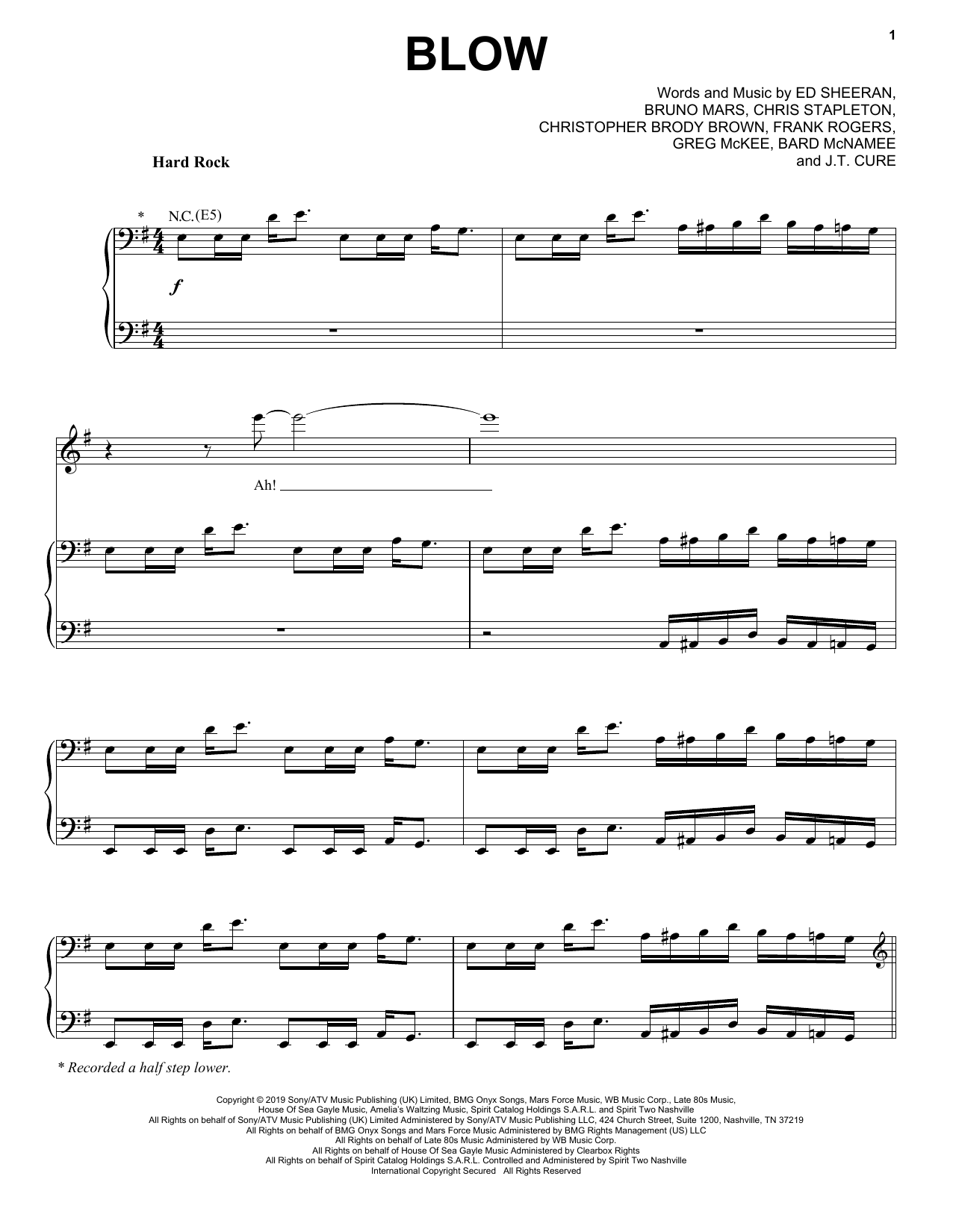 Ed Sheeran, Chris Stapleton & Bruno Mars BLOW Sheet Music Notes & Chords for Piano, Vocal & Guitar (Right-Hand Melody) - Download or Print PDF