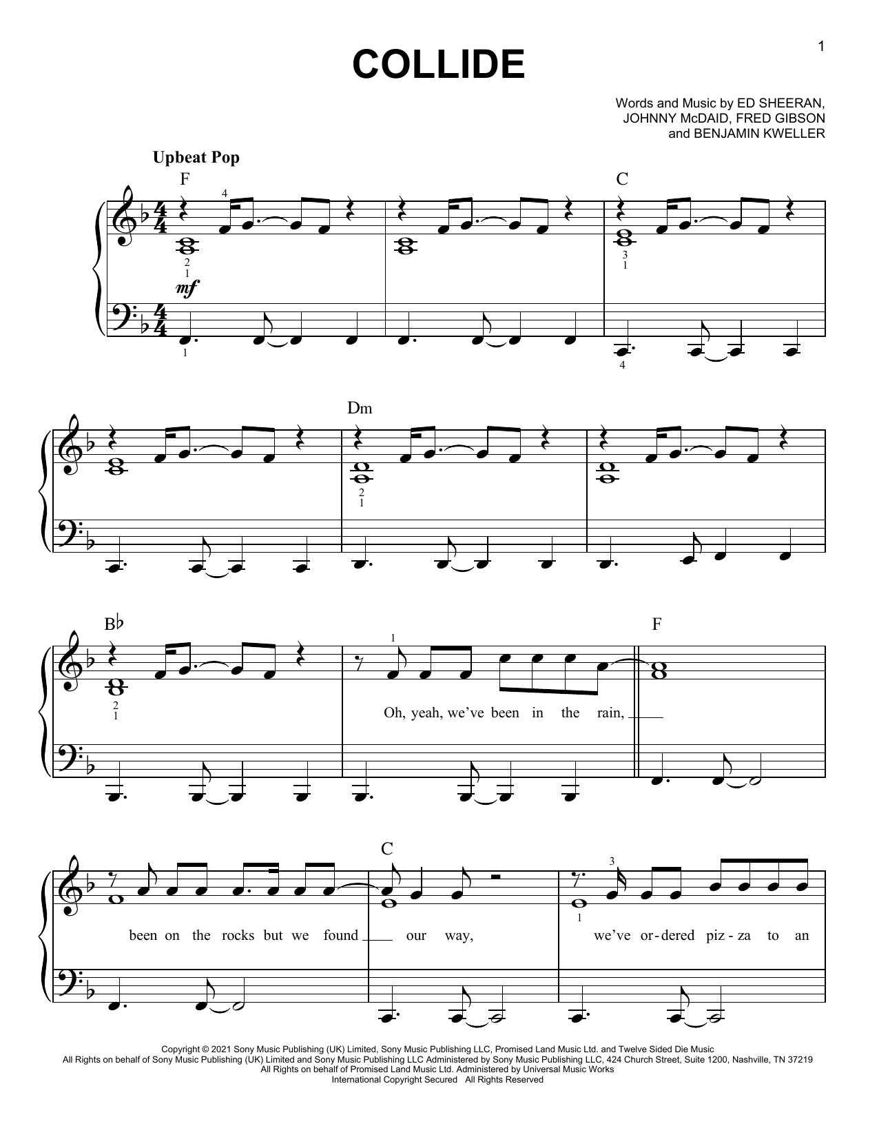 Ed Sheeran Collide Sheet Music Notes & Chords for Easy Piano - Download or Print PDF