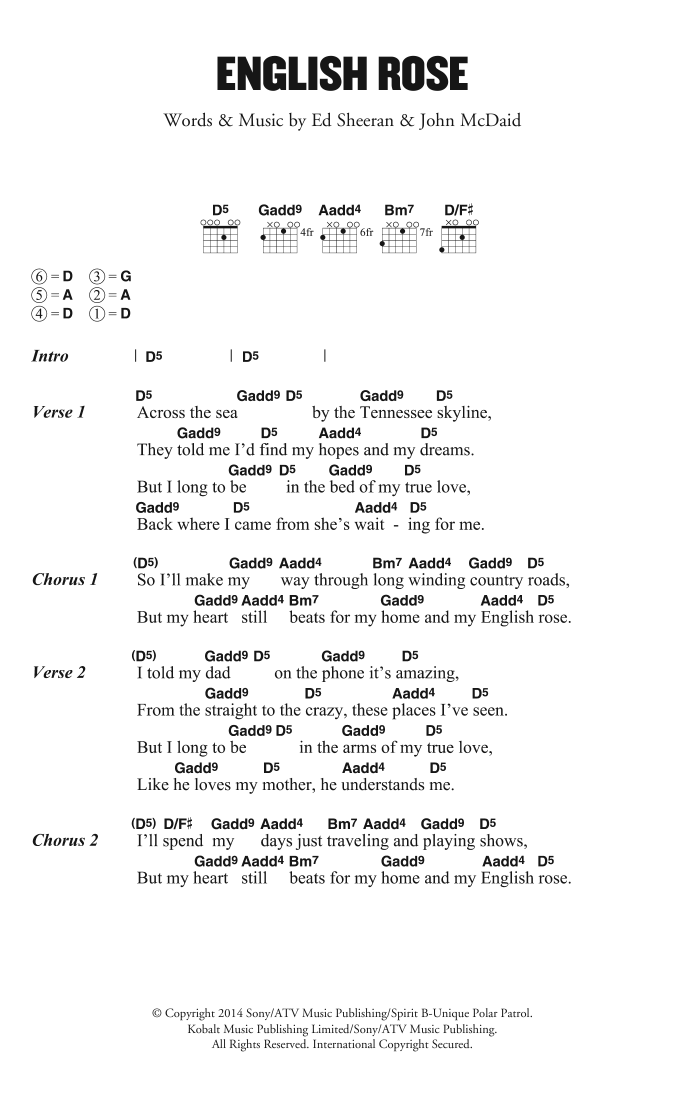 Ed Sheeran English Rose Sheet Music Notes & Chords for Lyrics & Chords - Download or Print PDF