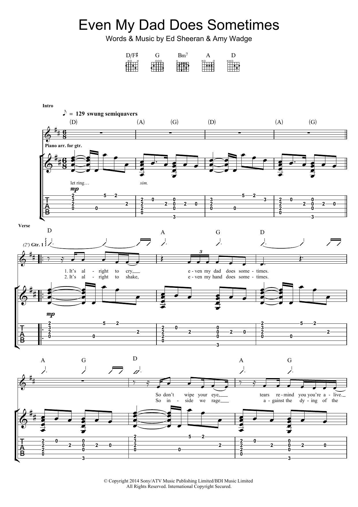 Ed Sheeran Even My Dad Does Sometimes Sheet Music Notes & Chords for Guitar Tab - Download or Print PDF