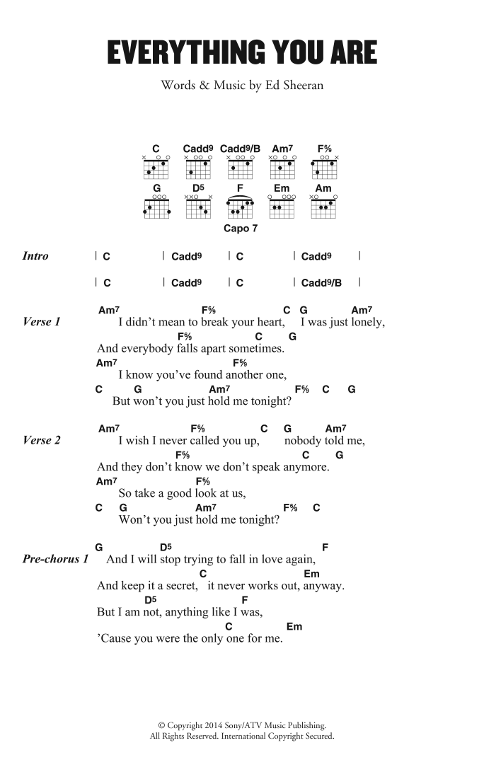 Ed Sheeran Everything You Are Sheet Music Notes & Chords for Lyrics & Chords - Download or Print PDF