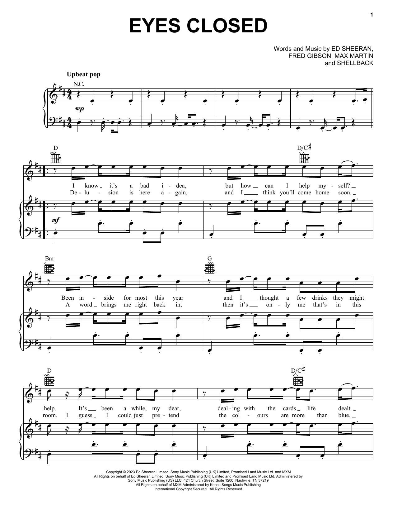 Ed Sheeran Eyes Closed sheet music notes and chords. Download Printable PDF.