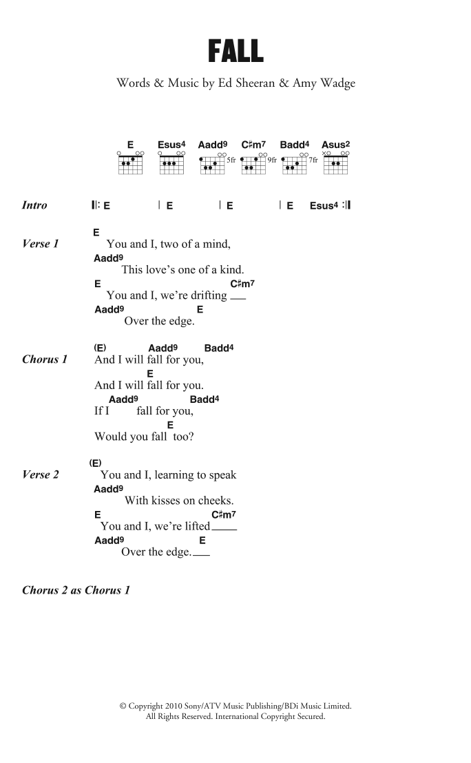 Ed Sheeran Fall Sheet Music Notes & Chords for Lyrics & Chords - Download or Print PDF