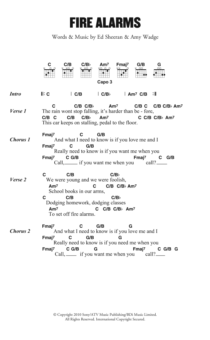 Ed Sheeran Fire Alarms Sheet Music Notes & Chords for Lyrics & Chords - Download or Print PDF
