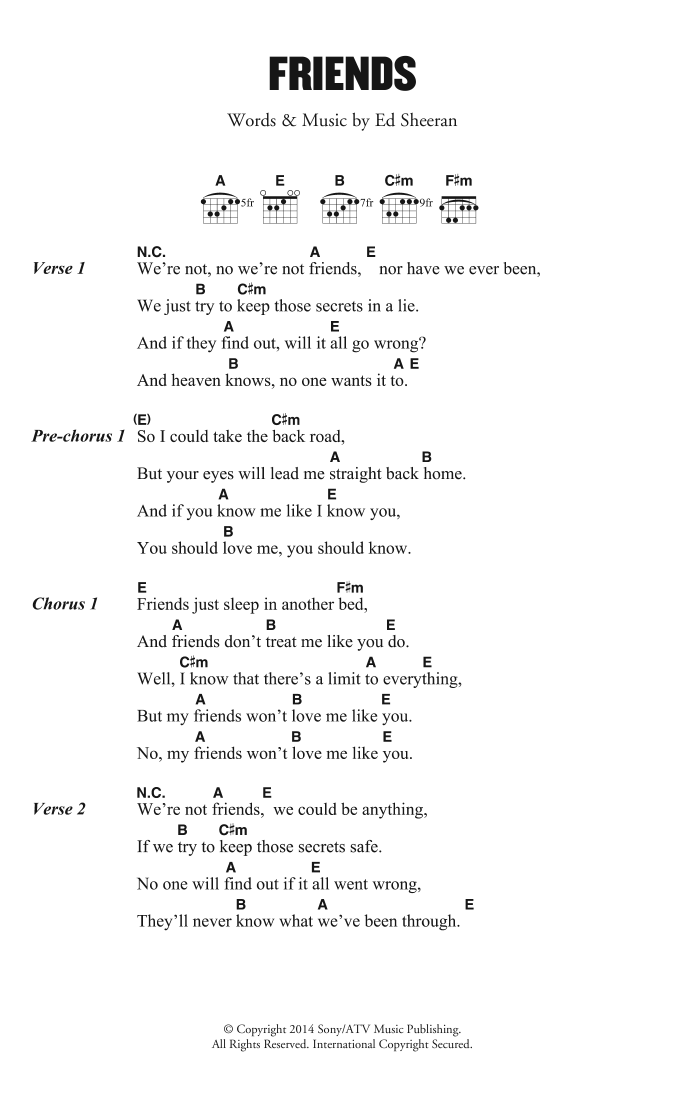 Ed Sheeran Friends Sheet Music Notes & Chords for Lyrics & Chords - Download or Print PDF