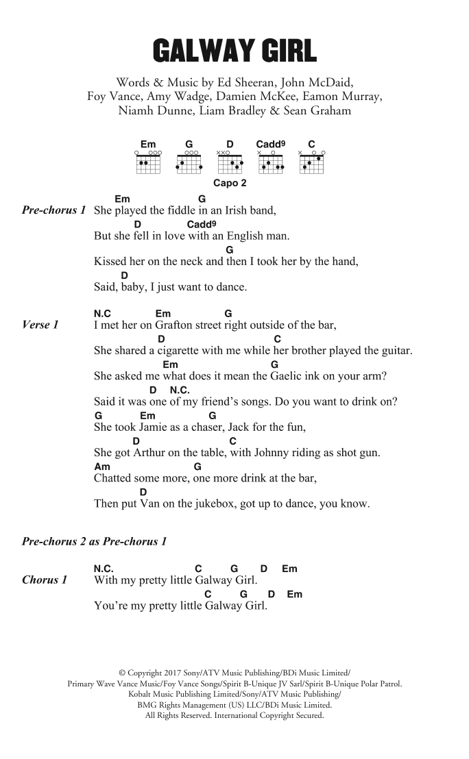 Ed Sheeran Galway Girl Sheet Music Notes & Chords for Piano, Vocal & Guitar (Right-Hand Melody) - Download or Print PDF