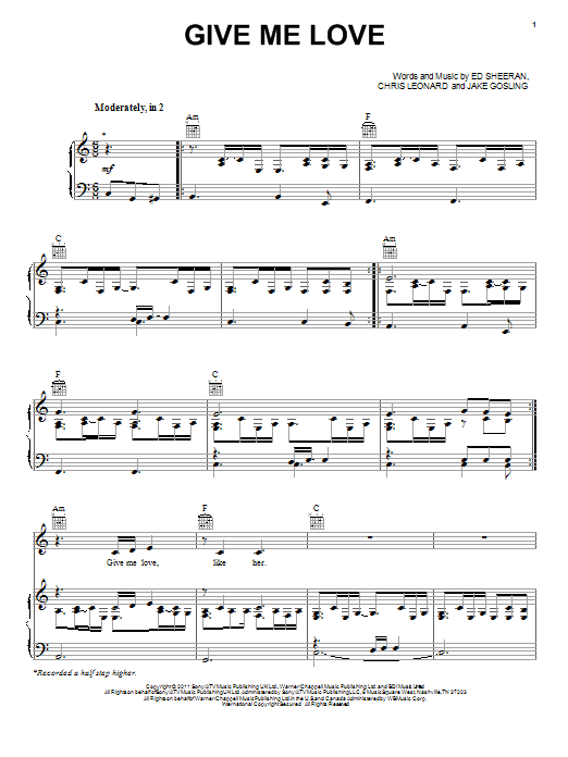 Ed Sheeran Give Me Love Sheet Music Notes & Chords for Easy Guitar Tab - Download or Print PDF