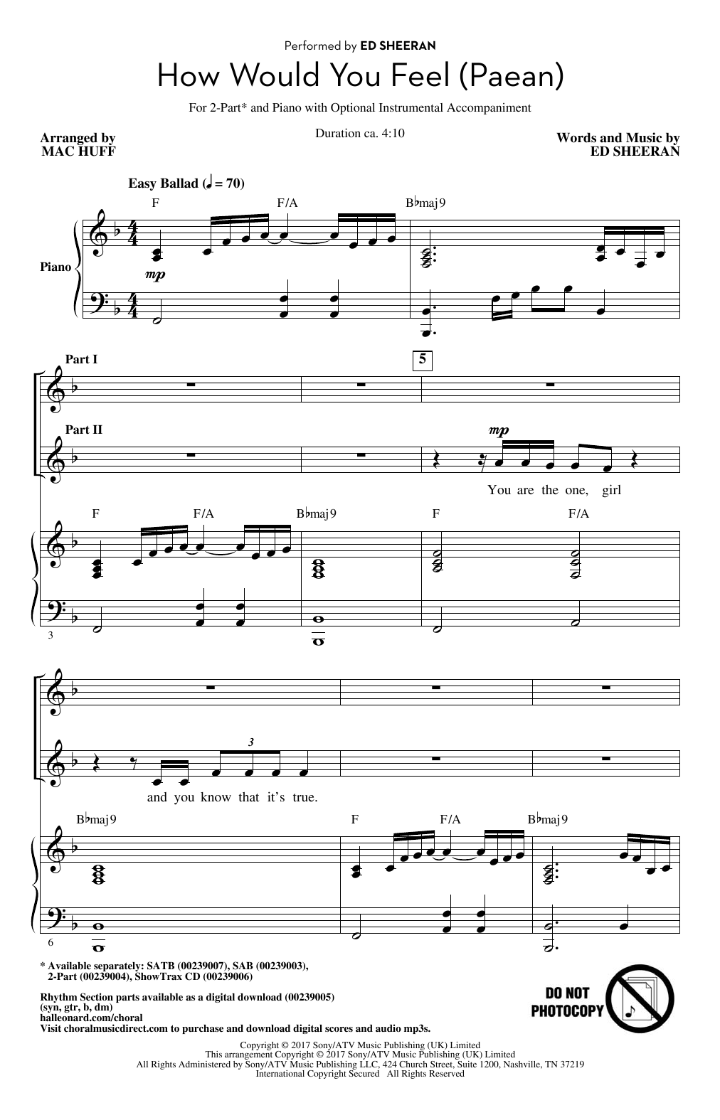 Ed Sheeran How Would You Feel (Paean) (arr. Mac Huff) Sheet Music Notes & Chords for 2-Part Choir - Download or Print PDF