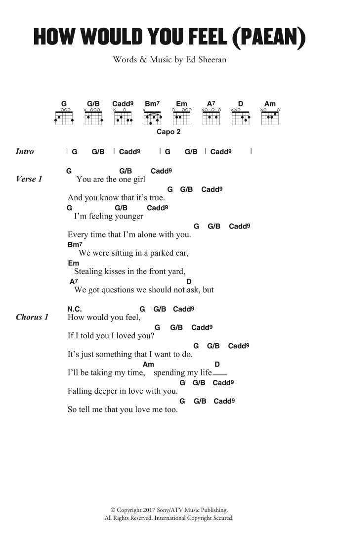 Ed Sheeran How Would You Feel (Paean) Sheet Music Notes & Chords for Lyrics & Chords - Download or Print PDF