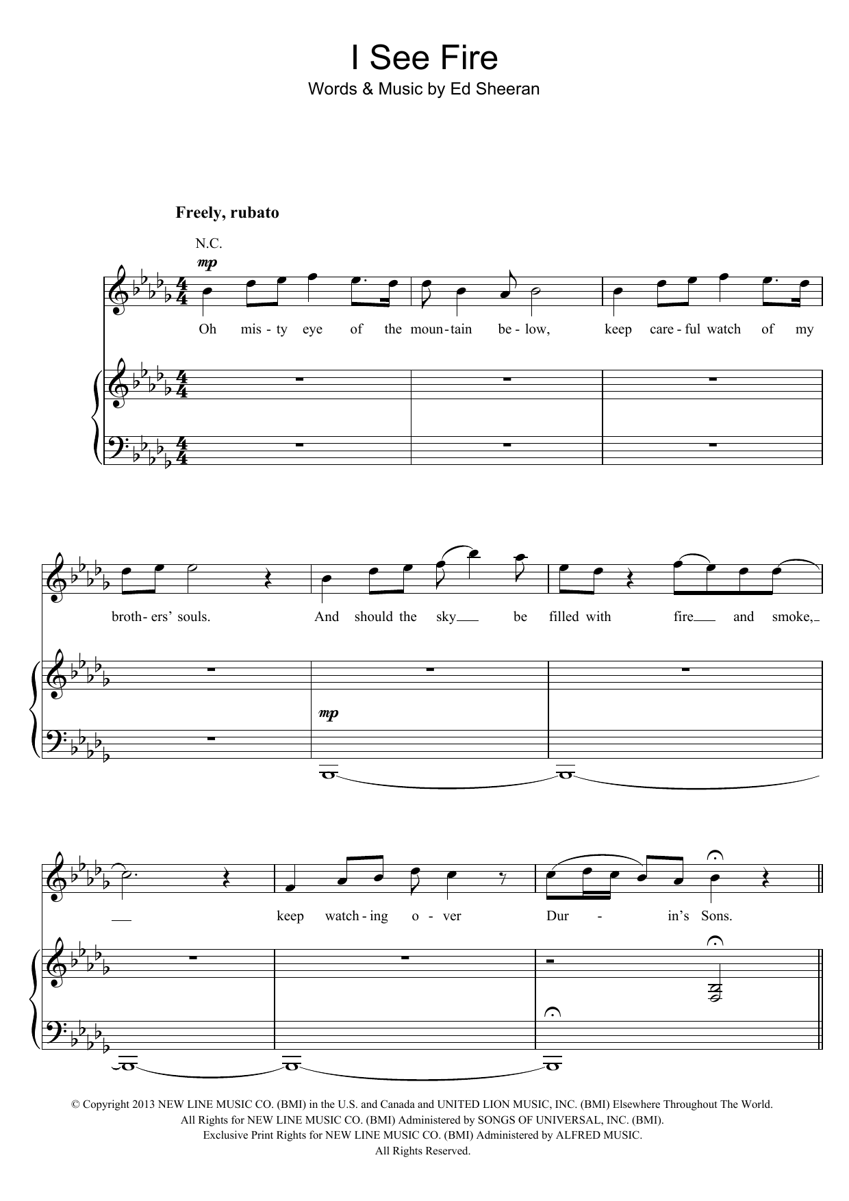 Ed Sheeran I See Fire (from The Hobbit) Sheet Music Notes & Chords for Easy Piano - Download or Print PDF