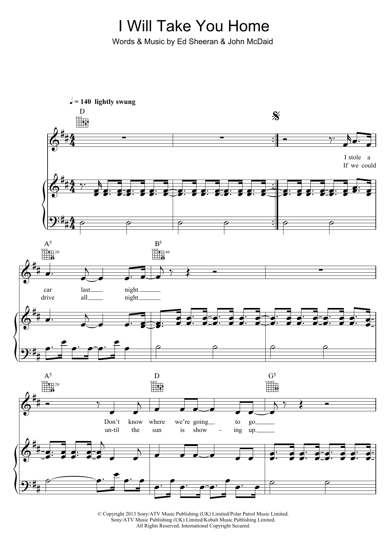 Ed Sheeran I Will Take You Home Sheet Music Notes & Chords for Lyrics & Chords - Download or Print PDF