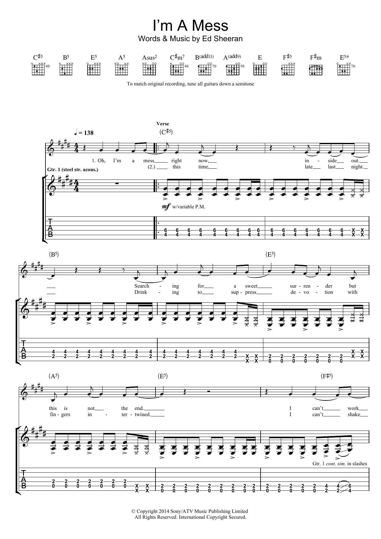 Ed Sheeran I'm A Mess Sheet Music Notes & Chords for Piano, Vocal & Guitar (Right-Hand Melody) - Download or Print PDF