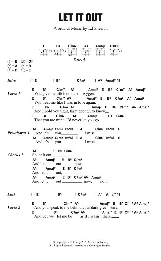 Ed Sheeran Let It Out Sheet Music Notes & Chords for Lyrics & Chords - Download or Print PDF