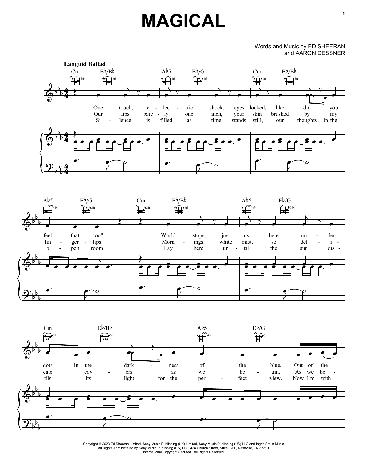 Ed Sheeran Magical Sheet Music Notes & Chords for Piano, Vocal & Guitar Chords (Right-Hand Melody) - Download or Print PDF