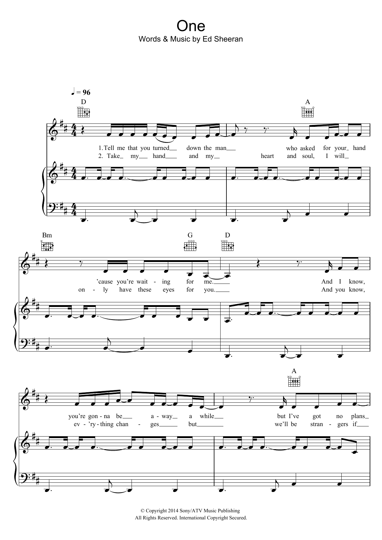Ed Sheeran One Sheet Music Notes & Chords for Lyrics & Chords - Download or Print PDF