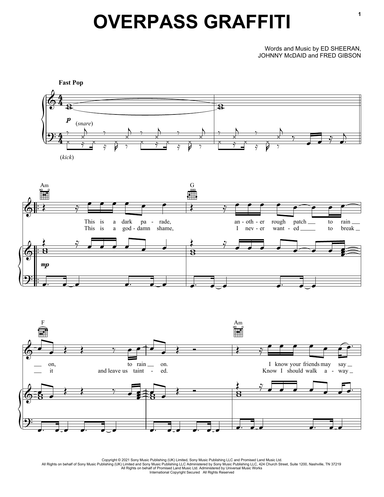 Ed Sheeran Overpass Graffiti Sheet Music Notes & Chords for Easy Piano - Download or Print PDF