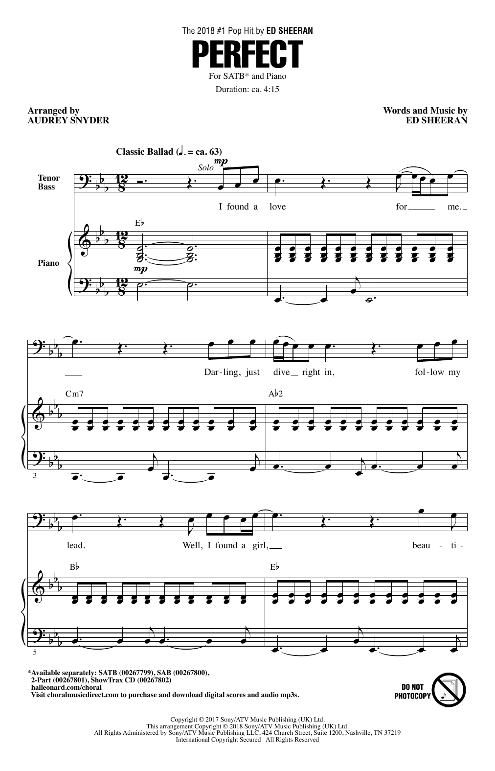 Ed Sheeran Perfect (arr. Audrey Snyder) Sheet Music Notes & Chords for SATB - Download or Print PDF