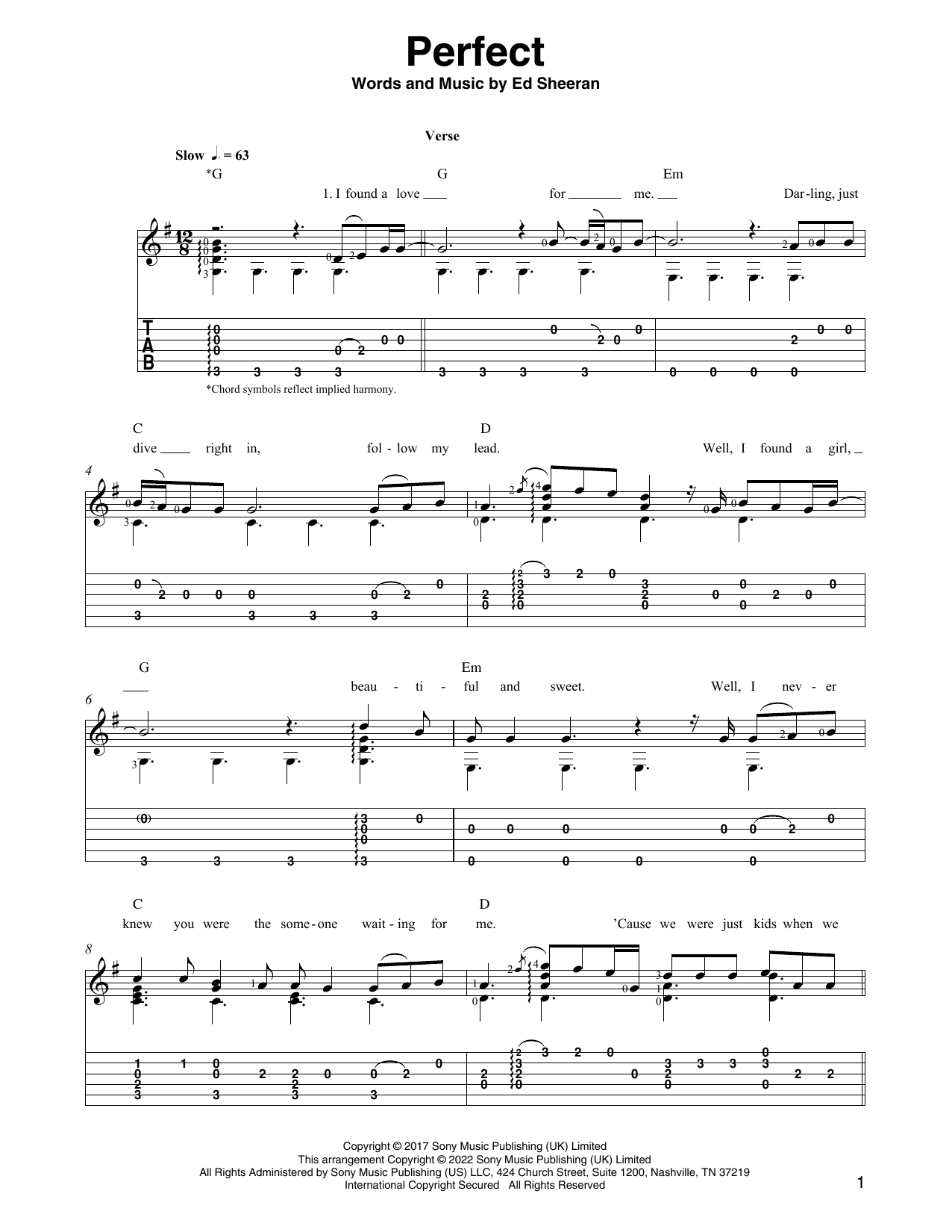 Ed Sheeran Perfect (arr. Ben Pila) Sheet Music Notes & Chords for Solo Guitar - Download or Print PDF