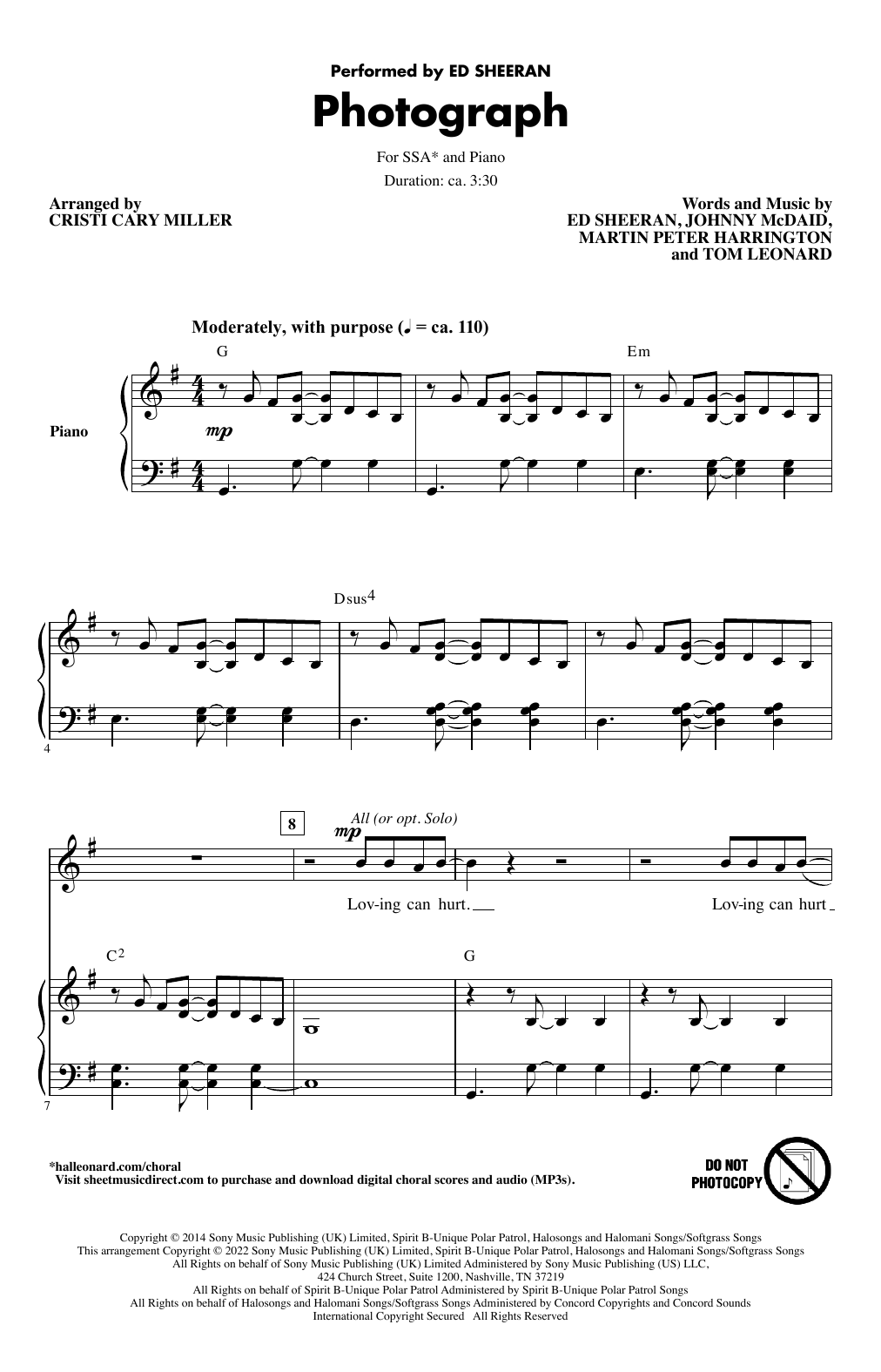 Ed Sheeran Photograph (arr. Cristi Cary Miller) Sheet Music Notes & Chords for SSA Choir - Download or Print PDF