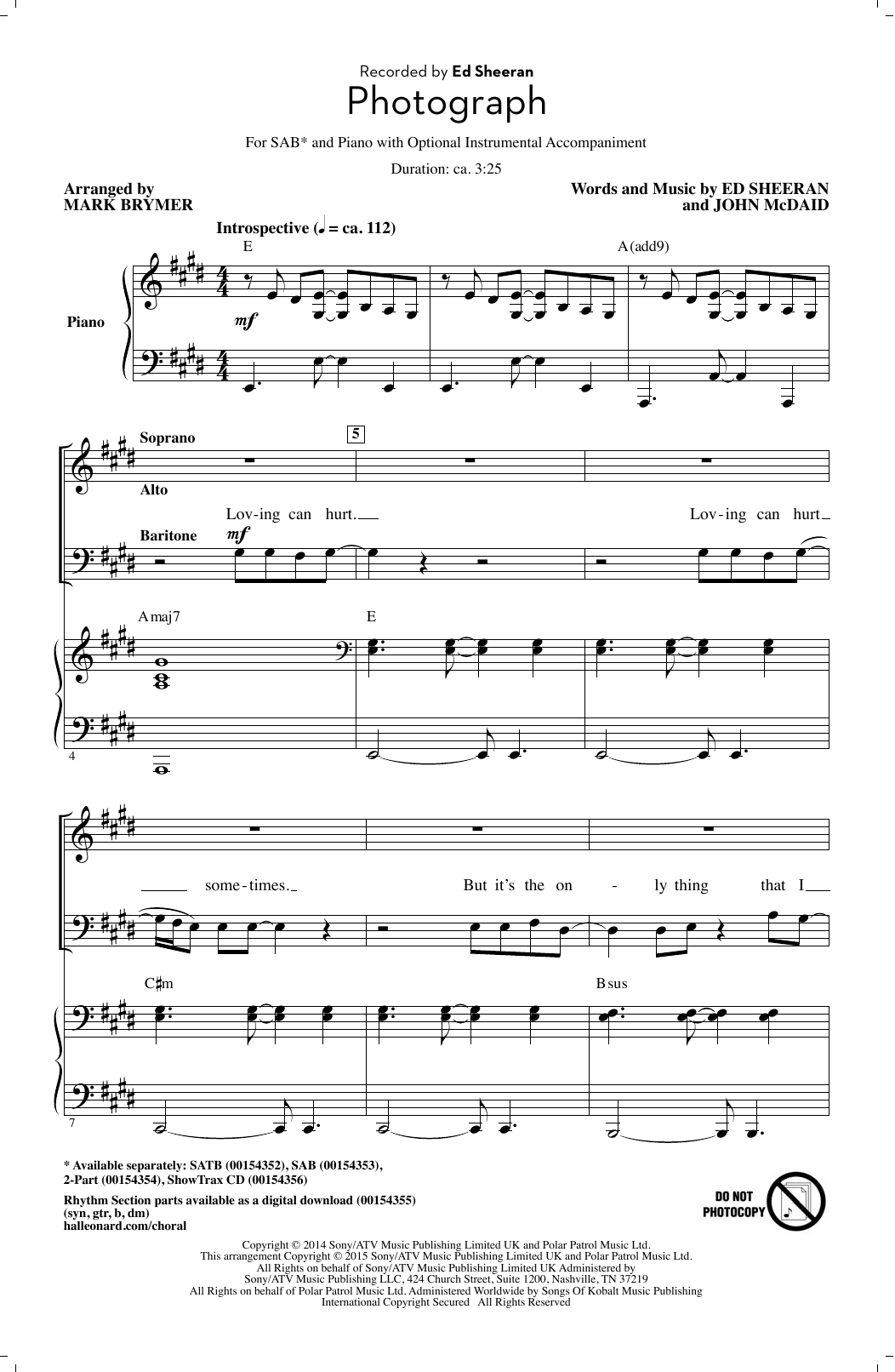 Ed Sheeran Photograph (arr. Mark Brymer) Sheet Music Notes & Chords for 2-Part Choir - Download or Print PDF