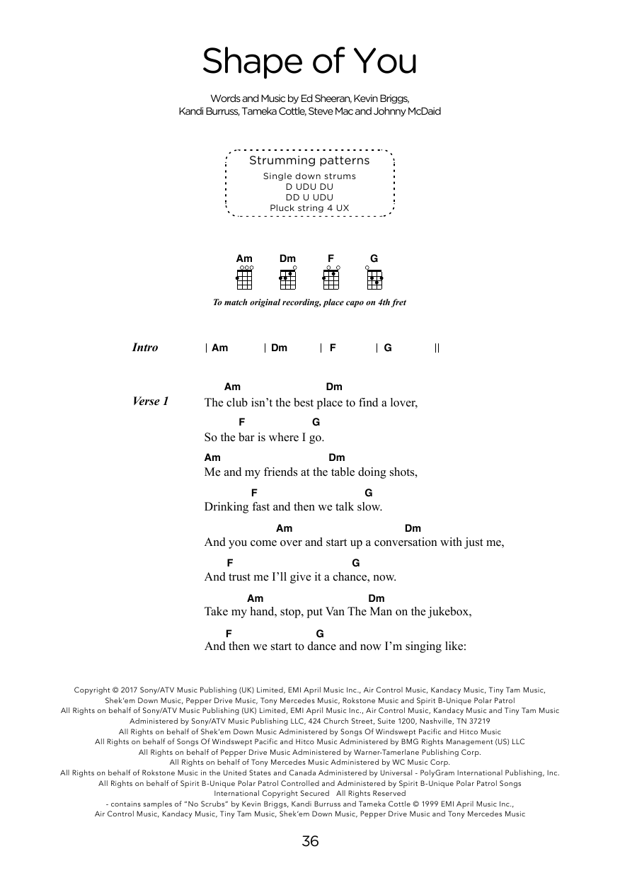 Ed Sheeran Shape Of You (arr. Elise Ecklund) Sheet Music Notes & Chords for Ukulele Chords/Lyrics - Download or Print PDF