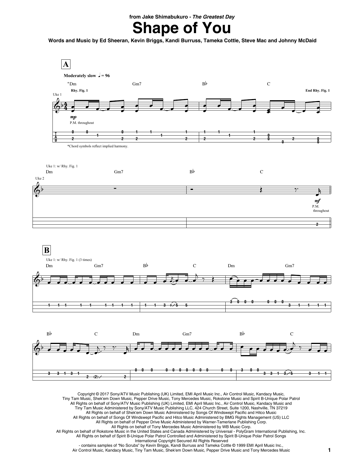 Ed Sheeran Shape Of You (arr. Jake Shimabukuro) Sheet Music Notes & Chords for UKETAB - Download or Print PDF
