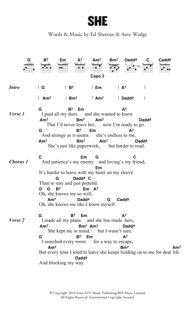 Ed Sheeran She Sheet Music Notes & Chords for Lyrics & Chords - Download or Print PDF