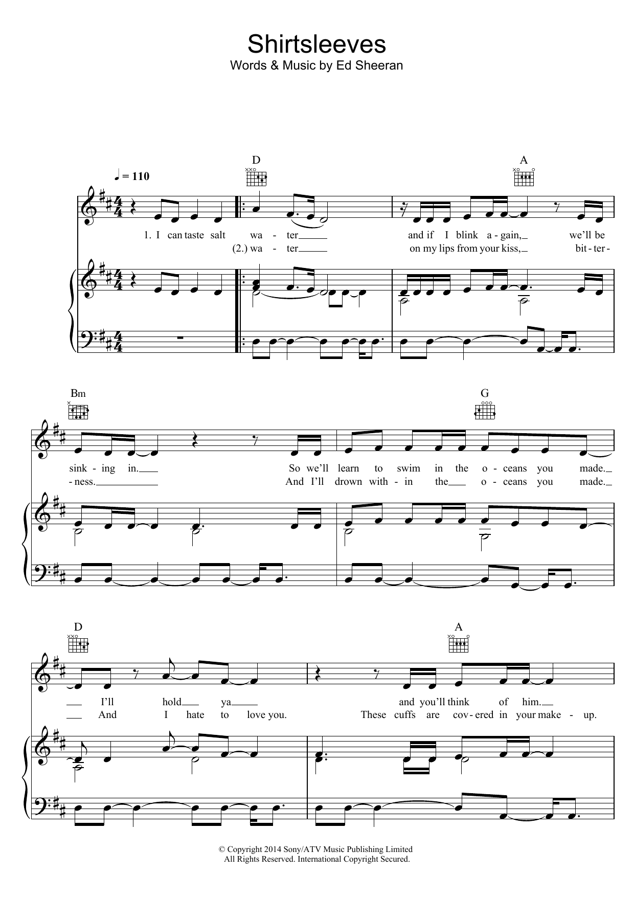 Ed Sheeran Shirtsleeves Sheet Music Notes & Chords for Piano, Vocal & Guitar (Right-Hand Melody) - Download or Print PDF