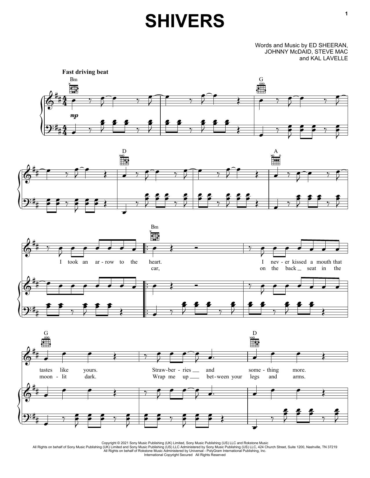 Ed Sheeran Shivers Sheet Music Notes & Chords for Really Easy Piano - Download or Print PDF