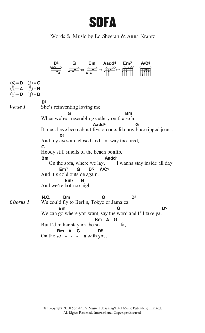 Ed Sheeran Sofa Sheet Music Notes & Chords for Lyrics & Chords - Download or Print PDF