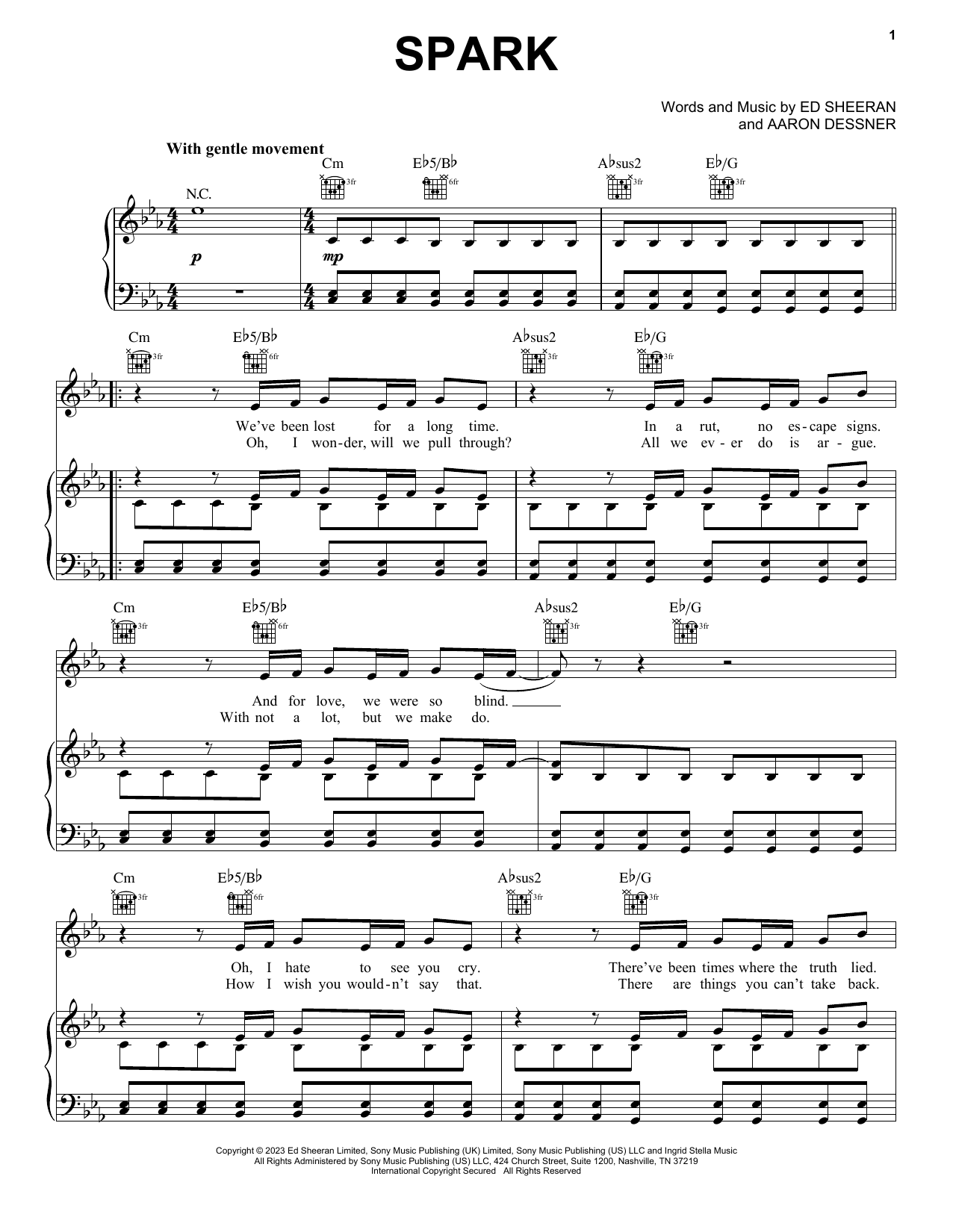 Ed Sheeran Spark Sheet Music Notes & Chords for Piano, Vocal & Guitar Chords (Right-Hand Melody) - Download or Print PDF