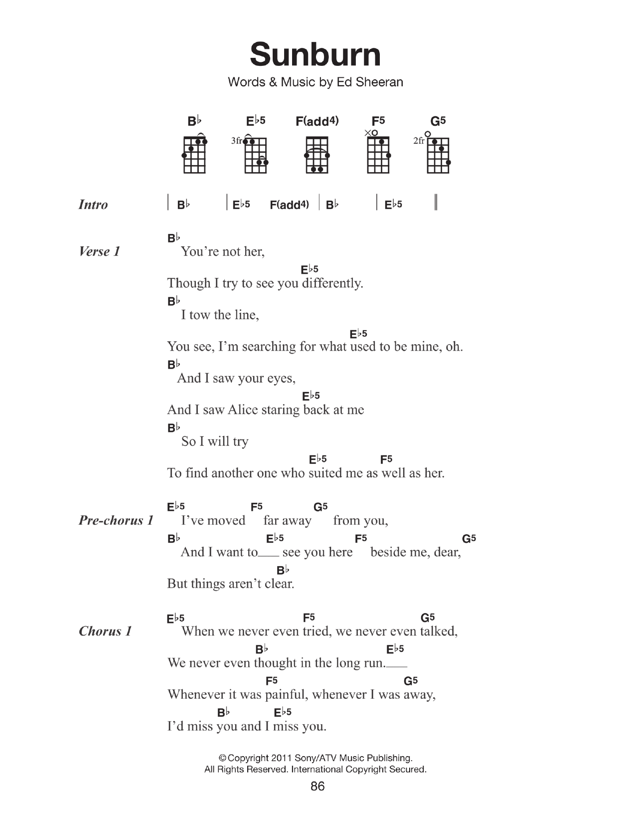 Ed Sheeran Sunburn Sheet Music Notes & Chords for Lyrics & Chords - Download or Print PDF