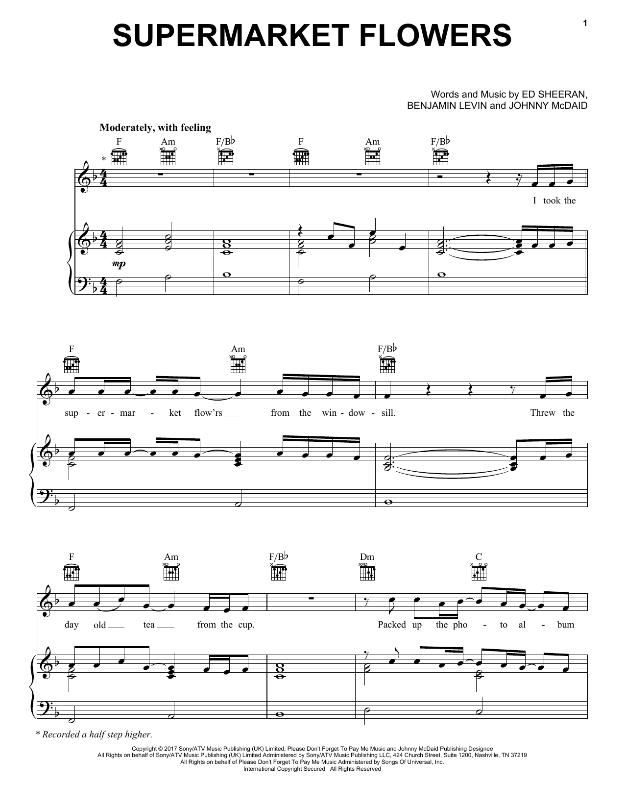 Ed Sheeran Supermarket Flowers Sheet Music Notes & Chords for Lyrics & Chords - Download or Print PDF