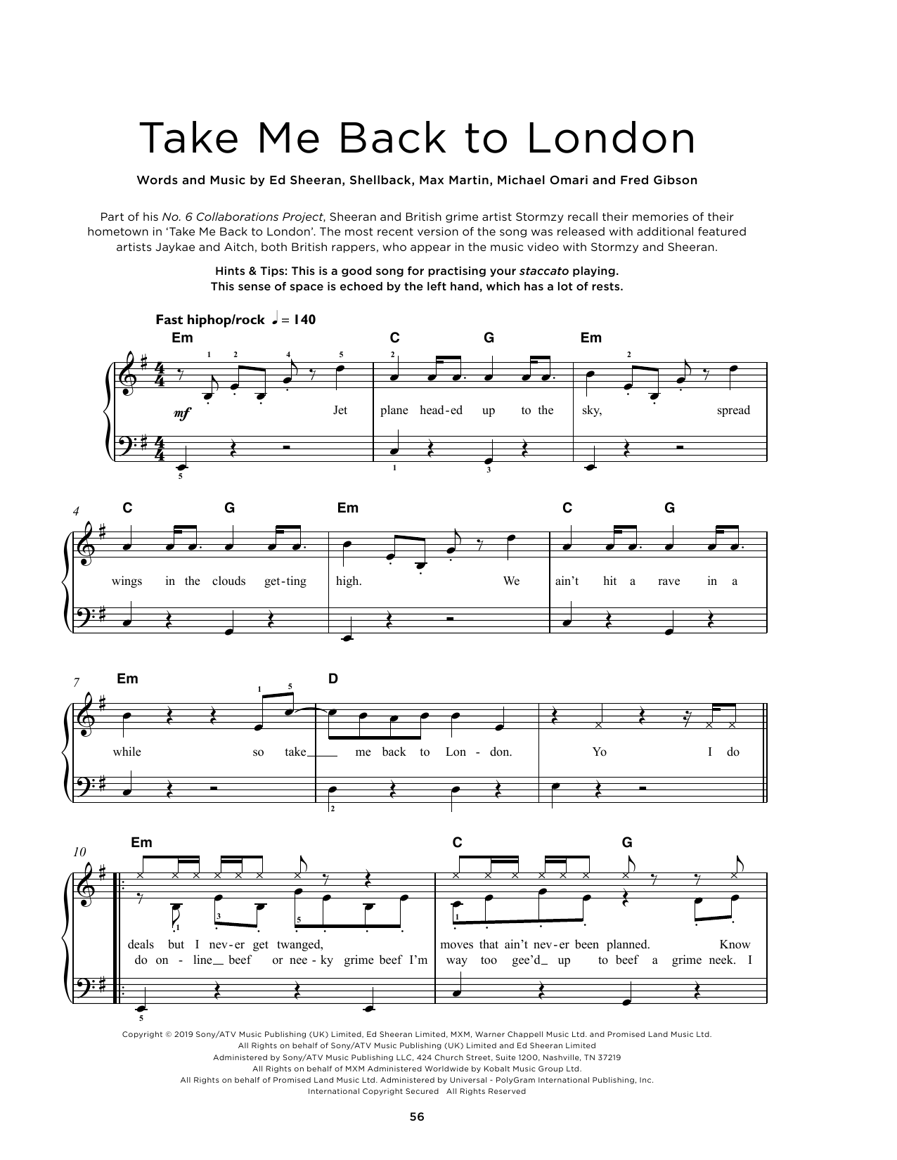 Ed Sheeran Take Me Back To London (feat. Stormzy) Sheet Music Notes & Chords for Really Easy Piano - Download or Print PDF