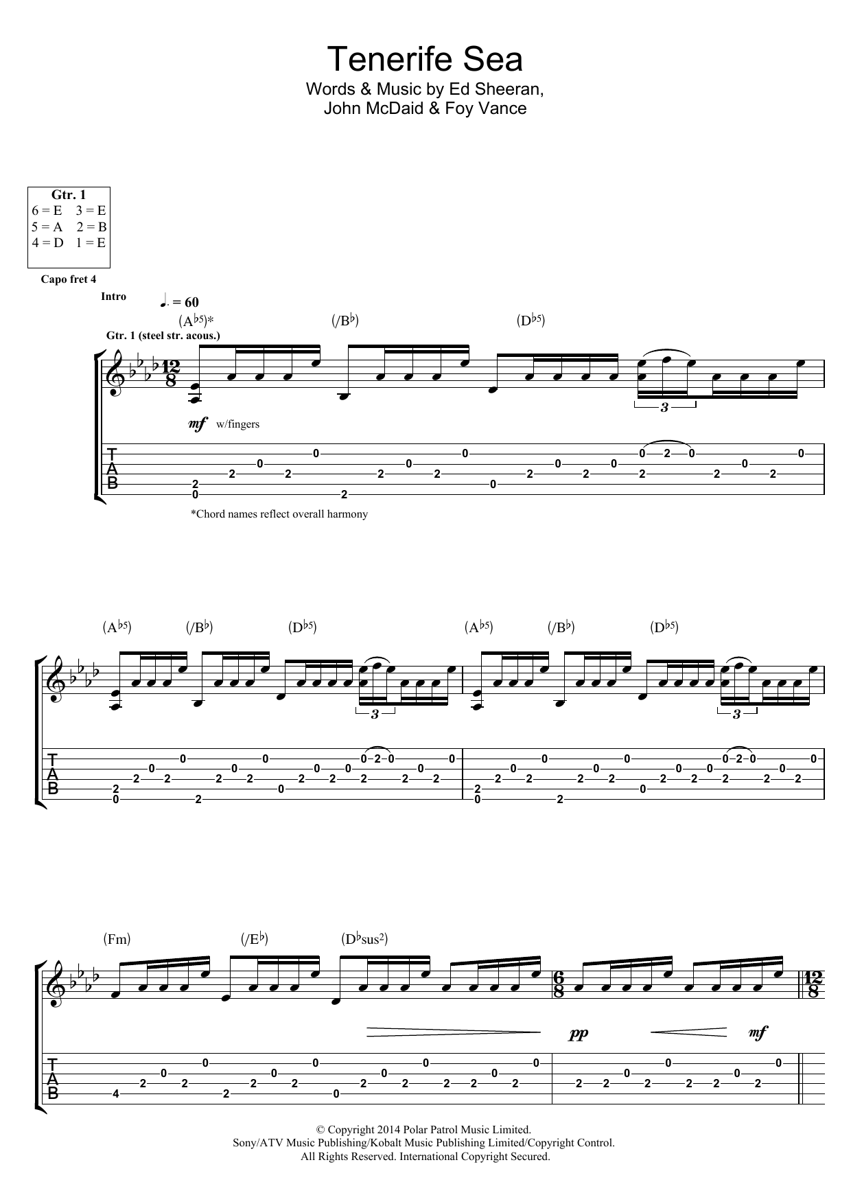 Ed Sheeran Tenerife Sea Sheet Music Notes & Chords for Guitar Tab - Download or Print PDF