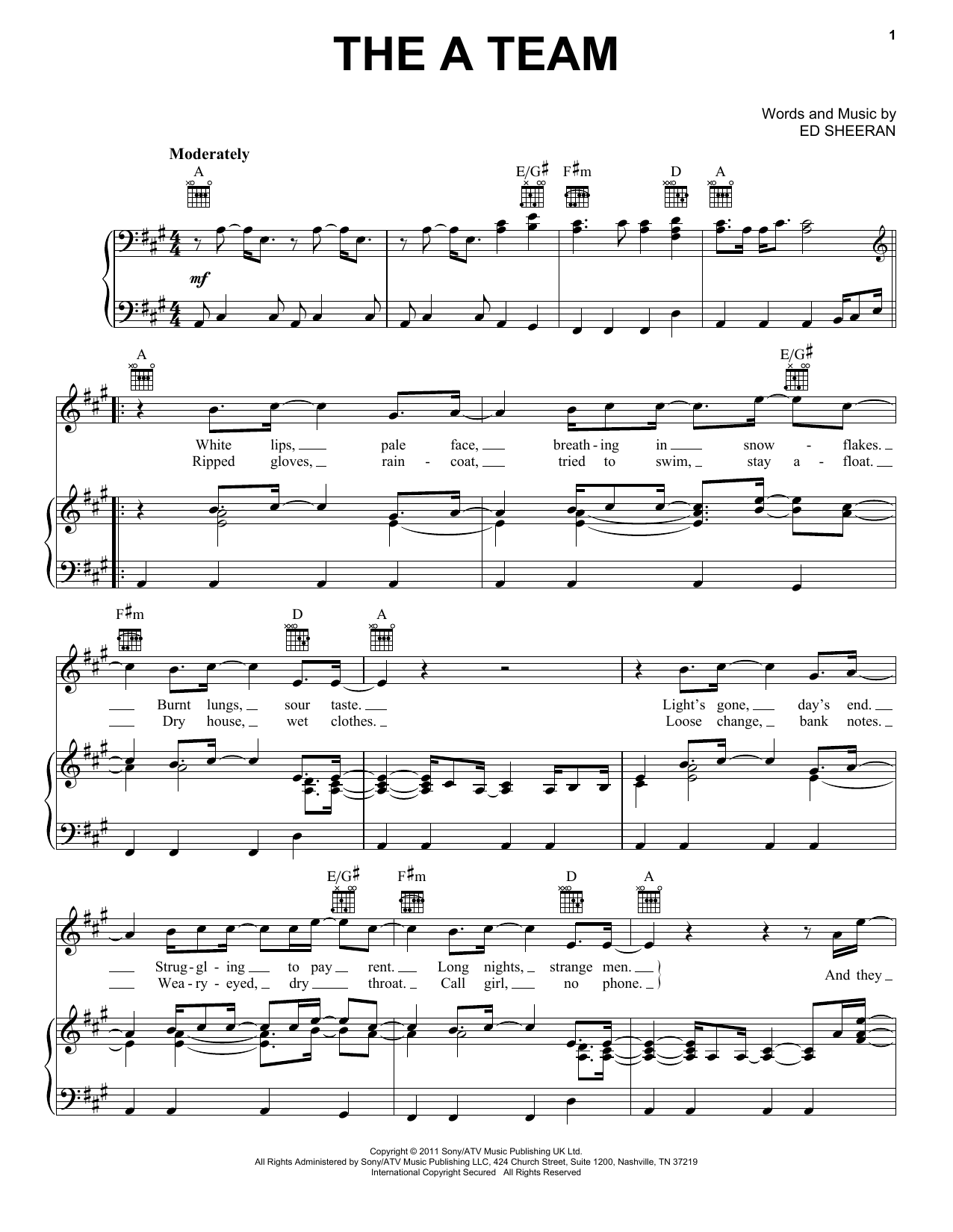 Ed Sheeran The A Team Sheet Music Notes & Chords for Alto Saxophone - Download or Print PDF