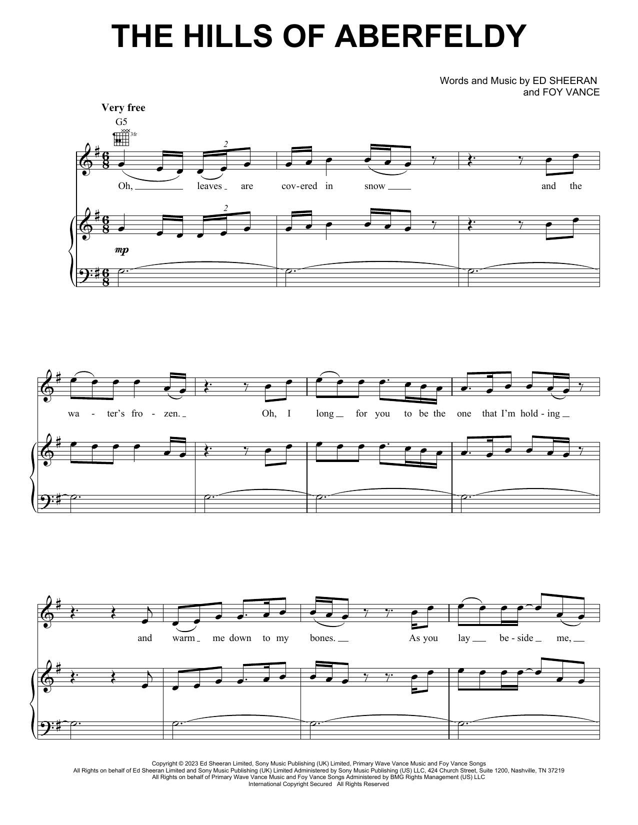 Ed Sheeran The Hills Of Aberfeldy Sheet Music Notes & Chords for Piano, Vocal & Guitar Chords (Right-Hand Melody) - Download or Print PDF