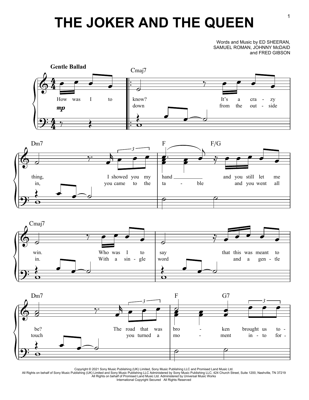 Ed Sheeran The Joker And The Queen Sheet Music Notes & Chords for Easy Piano - Download or Print PDF