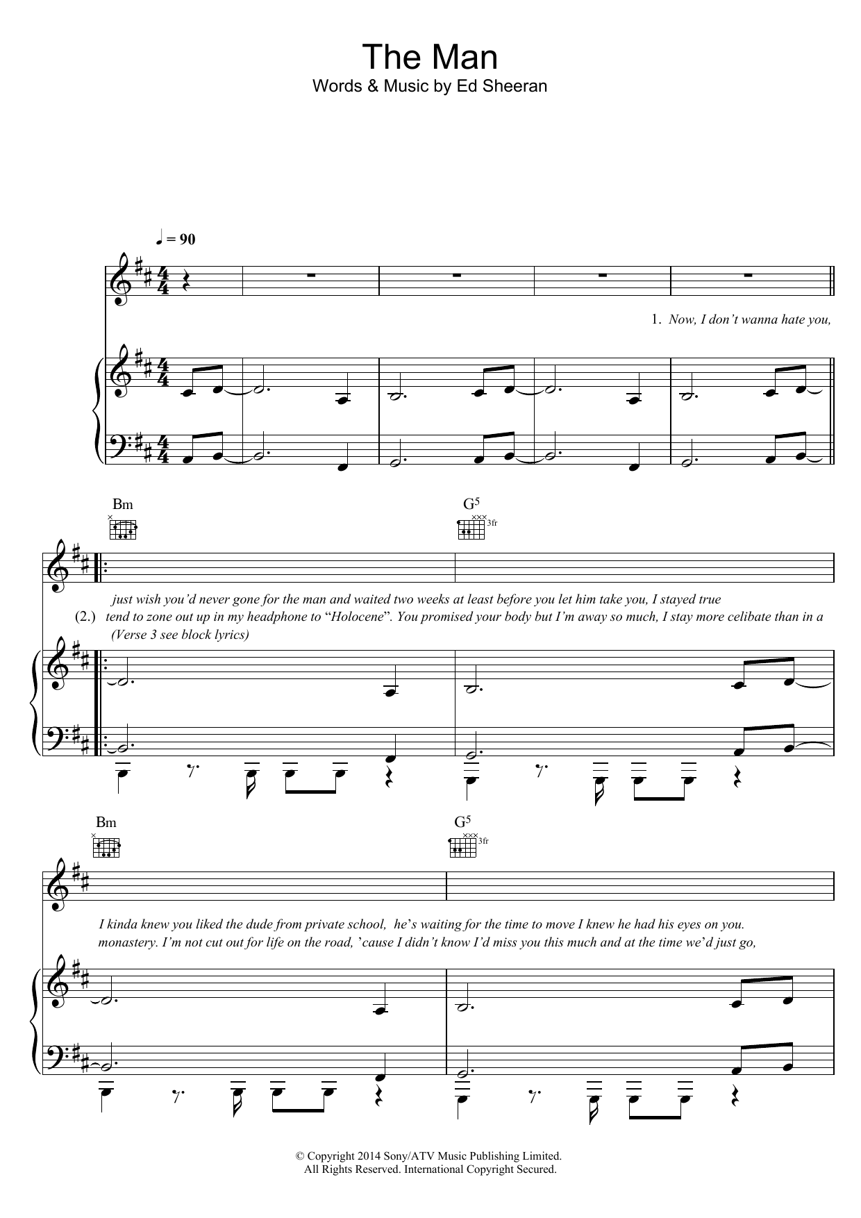 Ed Sheeran The Man Sheet Music Notes & Chords for Lyrics & Chords - Download or Print PDF