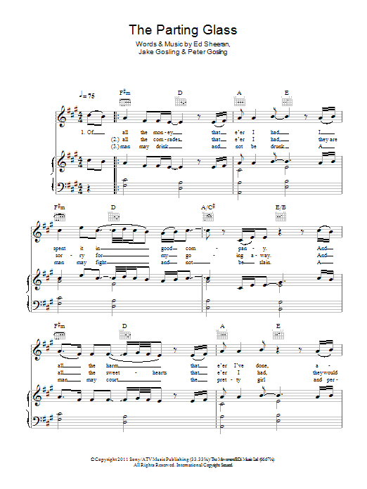Ed Sheeran The Parting Glass Sheet Music Notes & Chords for Lyrics & Chords - Download or Print PDF