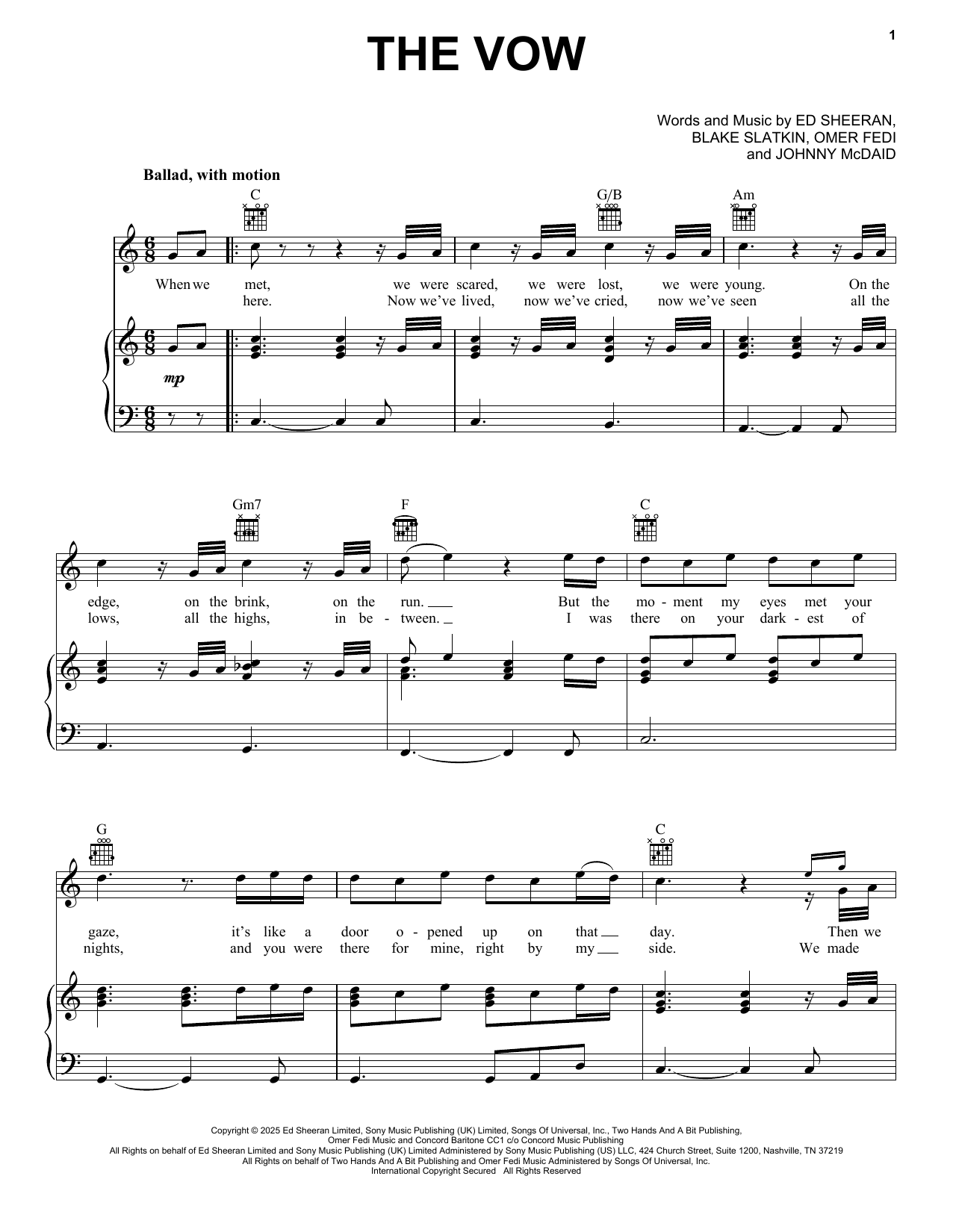 Ed Sheeran The Vow Sheet Music Notes & Chords for Piano, Vocal & Guitar Chords (Right-Hand Melody) - Download or Print PDF Ed Sheeran The Vow Sheet Music Notes & Chords for Piano, Vocal & Guitar Chords (Right-Hand Melody) - Download or Print PDF