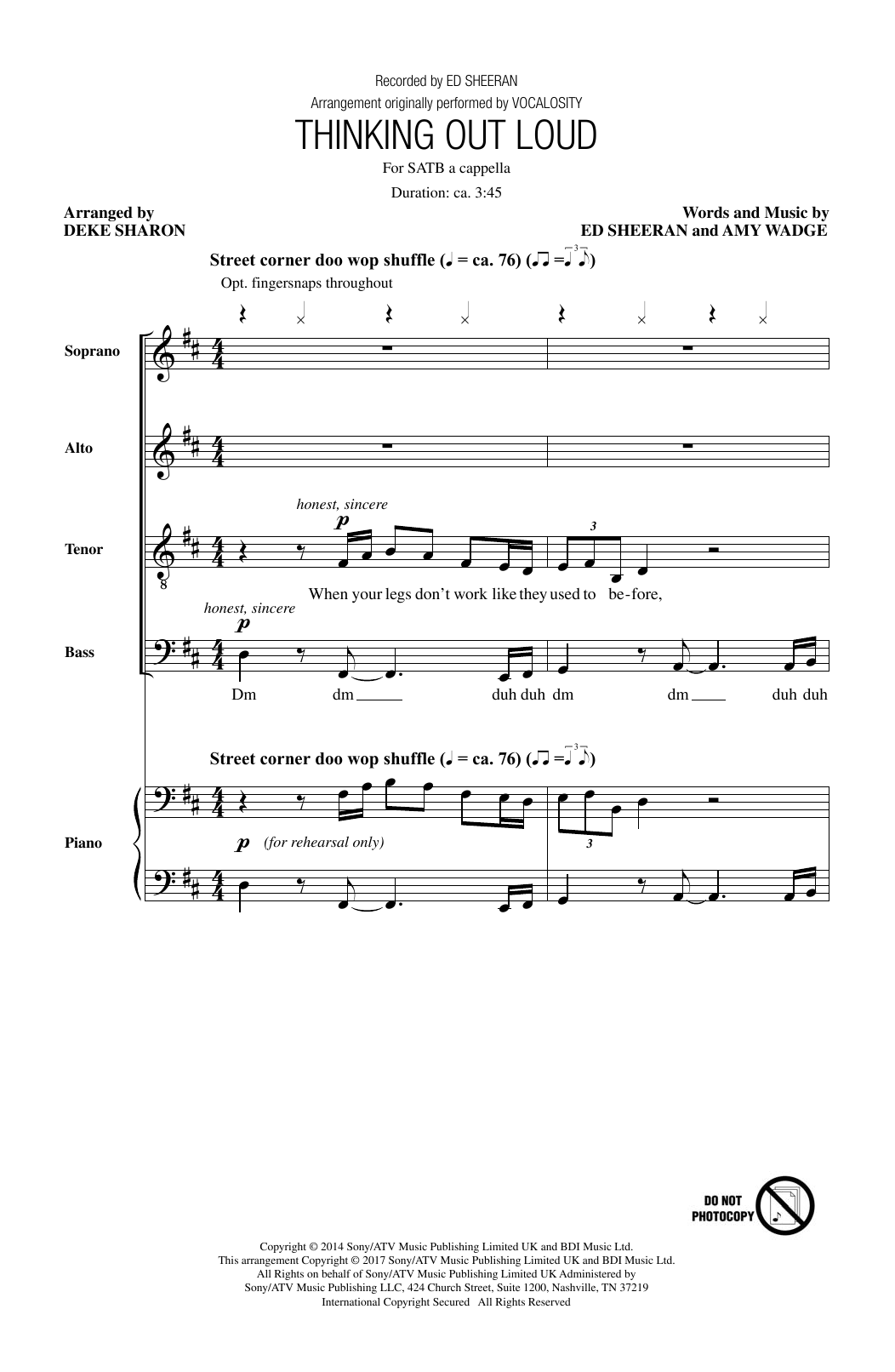 Ed Sheeran Thinking Out Loud (arr. Deke Sharon) Sheet Music Notes & Chords for SATB - Download or Print PDF