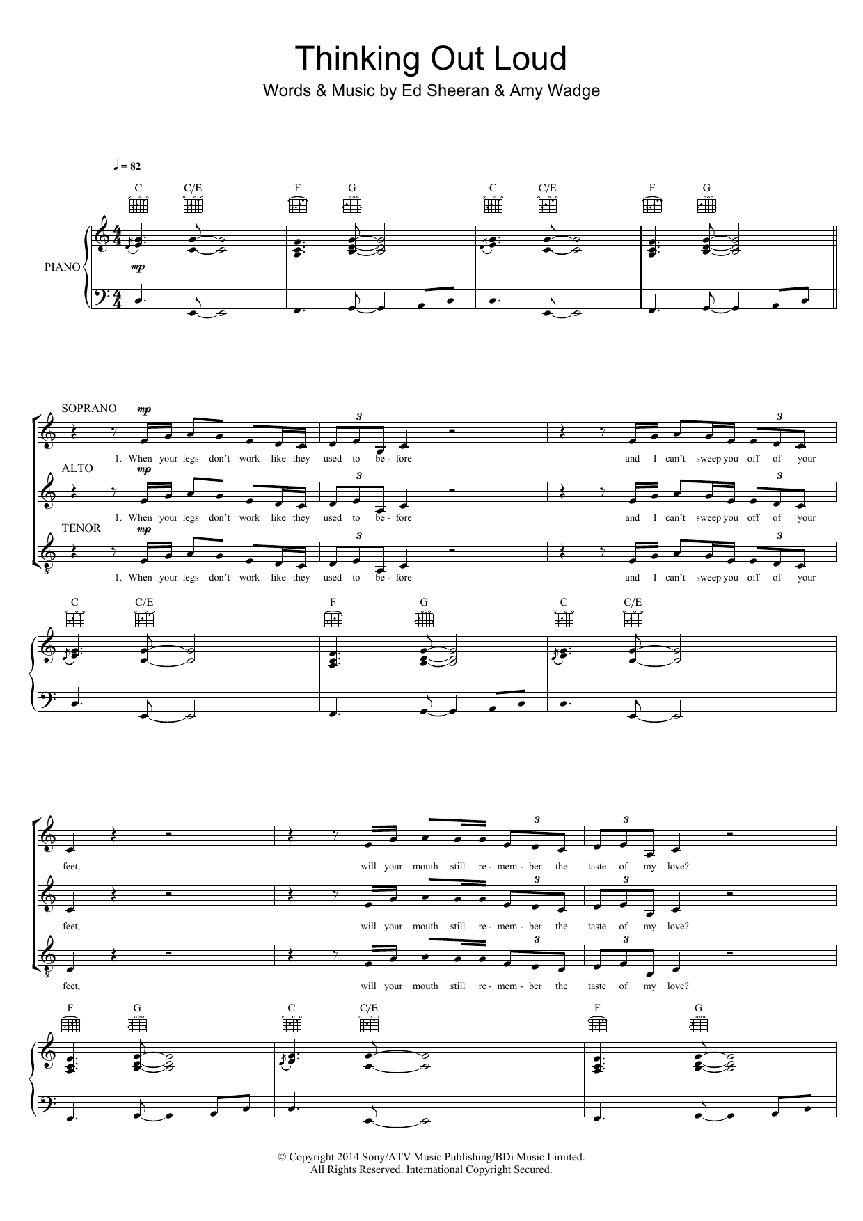 Ed Sheeran Thinking Out Loud (arr. Mark De-Lisser) Sheet Music Notes & Chords for SAT - Download or Print PDF