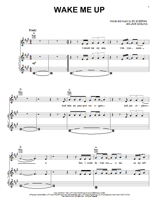 Ed Sheeran Wake Me Up Sheet Music Notes & Chords for Guitar Tab - Download or Print PDF