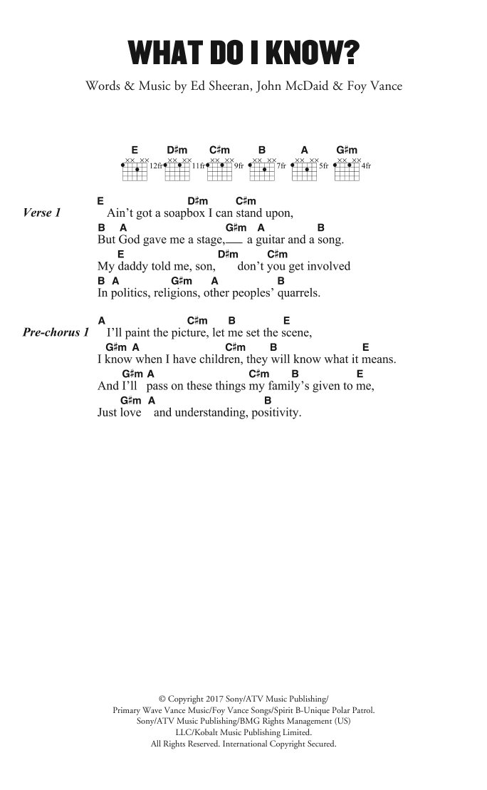 Ed Sheeran What Do I Know? Sheet Music Notes & Chords for Easy Piano - Download or Print PDF