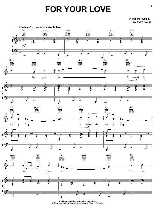 Ed Townsend For Your Love Sheet Music Notes & Chords for Piano, Vocal & Guitar (Right-Hand Melody) - Download or Print PDF