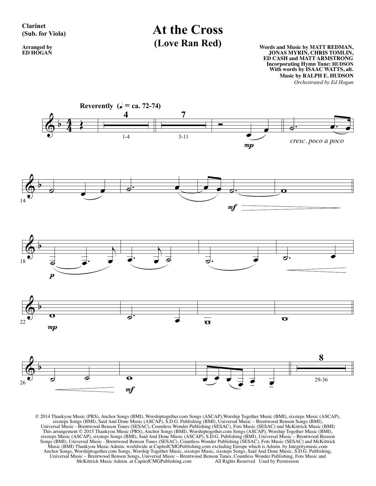 Preview Ed Hogan At the Cross - Clarinet (sub Viola) Christian sheet music, notes and chords for Choir Instrumental Pak, SKU: 345060 At the Cross - Clarinet (sub Viola) sheet music