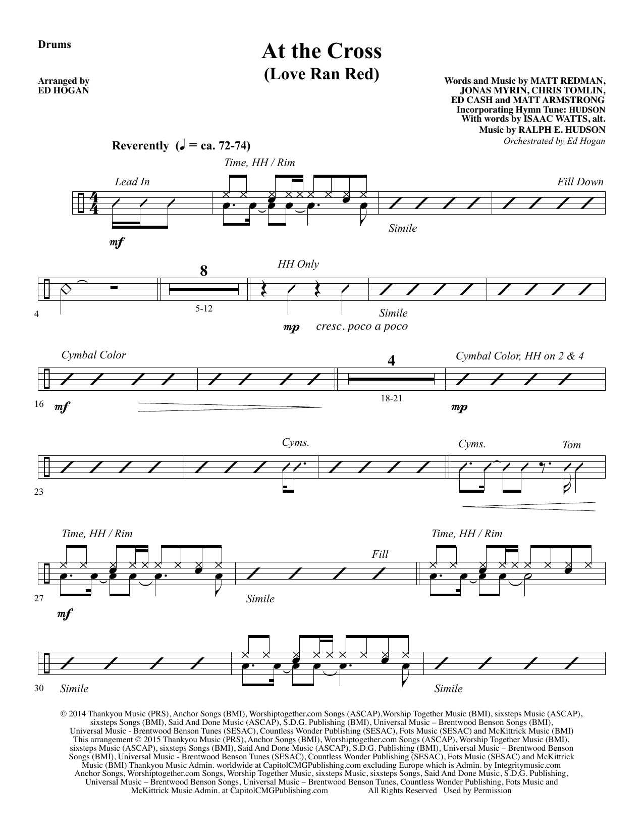 Preview Ed Hogan At the Cross - Drums Sacred sheet music, notes and chords for Choir Instrumental Pak, SKU: 345056 At the Cross - Drums sheet music