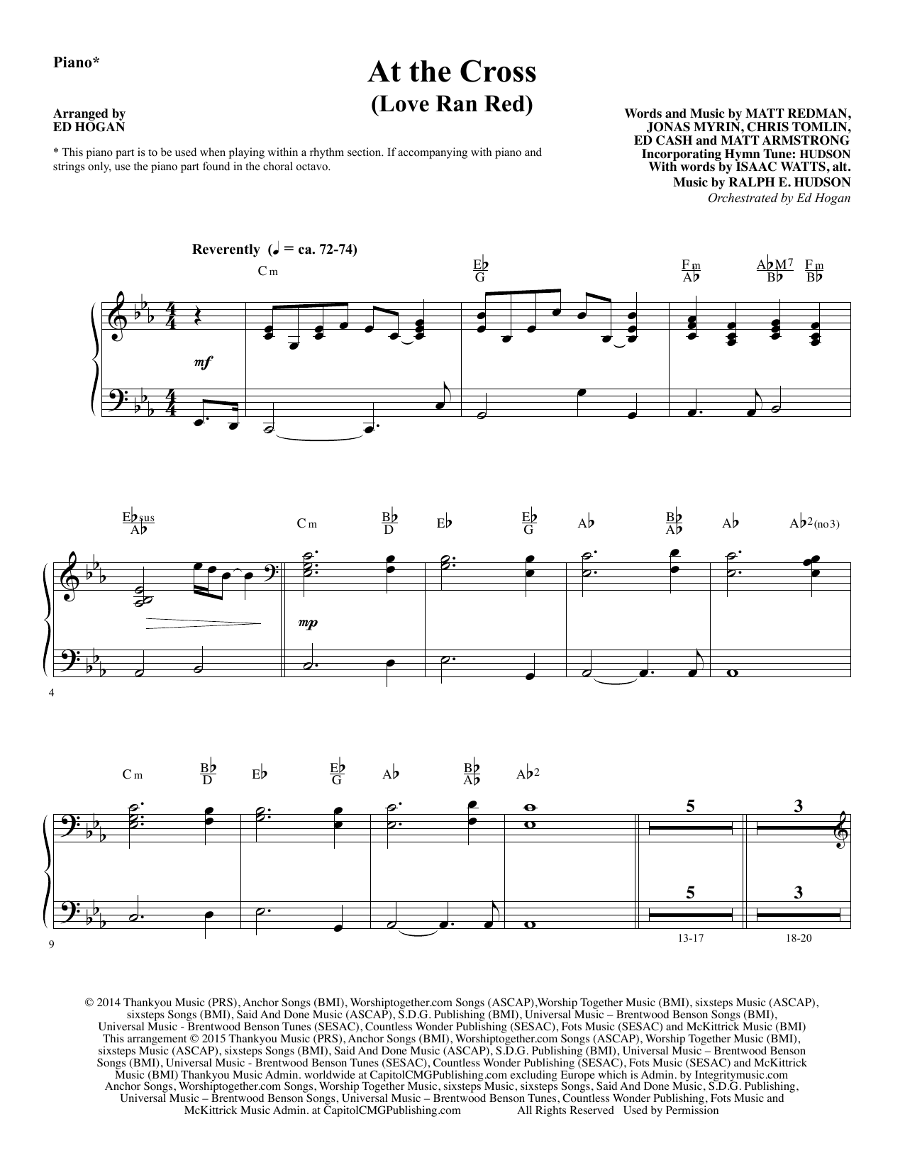 Preview Ed Hogan At the Cross - Piano Sacred sheet music, notes and chords for Choir Instrumental Pak, SKU: 345052 At the Cross - Piano sheet music
