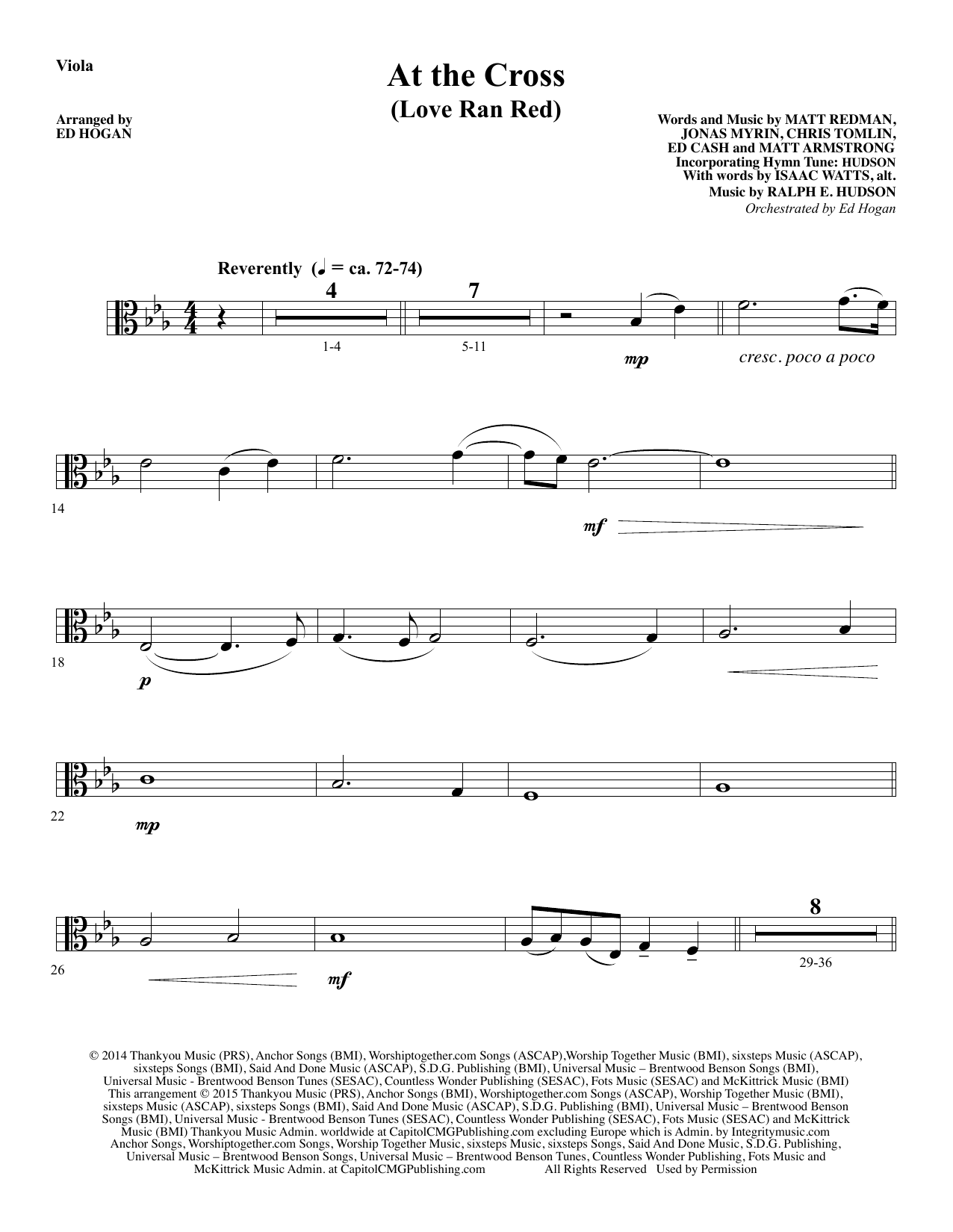 Preview Ed Hogan At the Cross - Viola Sacred sheet music, notes and chords for Choir Instrumental Pak, SKU: 345059 At the Cross - Viola sheet music